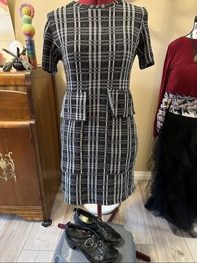 Vintage Classic Black & White Plaid Shift Dress